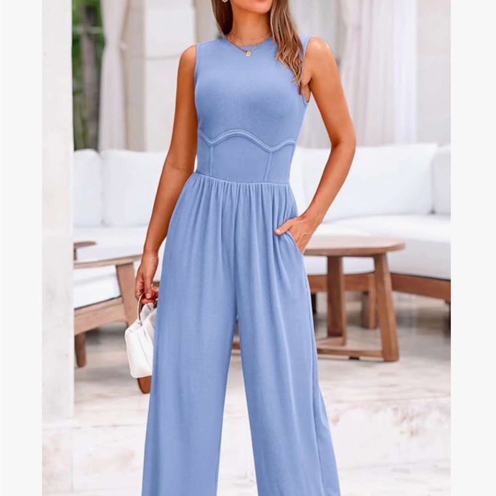 PrettyGarden Light Blue Sleeveless Jumpsuit